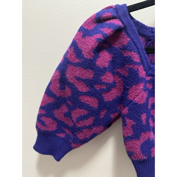 Urban Outfitters Bernadette Puff Sleeve Cropped Sweater Purple Animal Print Smal - Picture 2 of 5